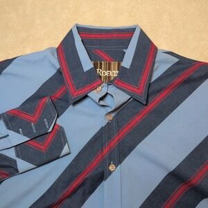 Roar Button Down Mens XXL Blue And Red Stripe Long Sleeve Shirt